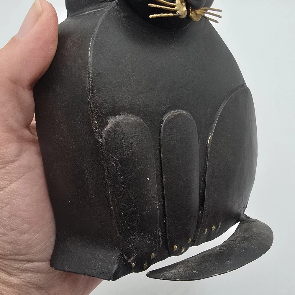 VTG Metal Iron Folk Art Cat Candlestick Holder Black Gold Cottagecore Halloween